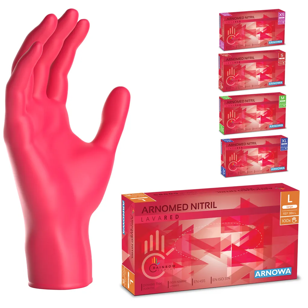 ARNOMED Einweg Handschuhe Rot, Nitril Handschuhe 100 Stk, Einmalhandschuhe Gr XS-XL, puder- & latexfrei - Gr. L